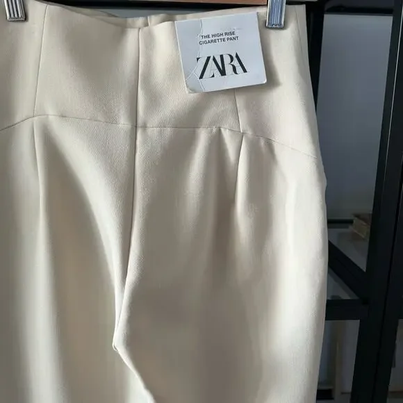 Zara Beige Cigarette Leg High Rise Trouser Pants Women’s Size XS Bloggers Fave - Picture 5 of 13
